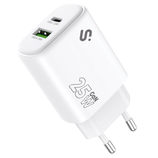 Cargador de pared Subblim GaN 25W USB-C Power Delivery QC 3.0 Blanco ultracompacto