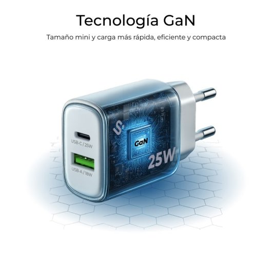 Cargador de pared Subblim GaN 25W USB-C Power Delivery QC 3.0 Blanco ultracompacto