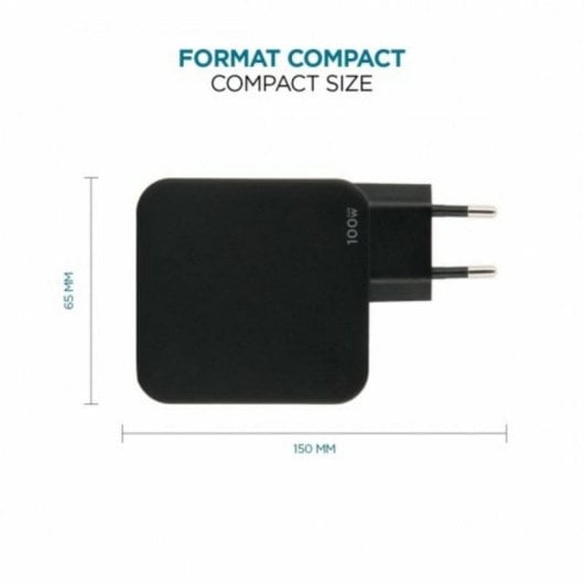 Ladegerät Mobilis Charger 100W GaN 2x USB-C 1x USB-A Typ-C-Kabel Schwarz