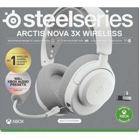 Auriculares SteelSeries Arctis Nova 3X inalámbricos Bluetooth con Cancelación de Ruido y micrófono extraíble, blancos