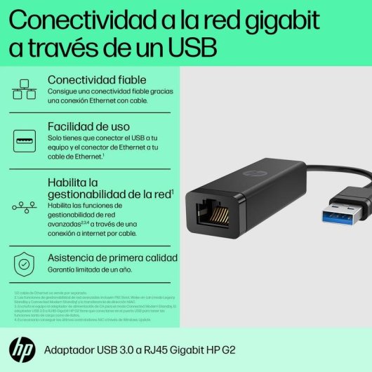 Adaptador USB 3.0 para RJ45 Gigabit HP G2 1000 Mbps Preto Wake On LAN PXE