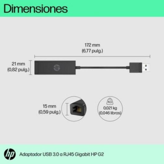 Adaptador USB 3.0 para RJ45 Gigabit HP G2 1000 Mbps Preto Wake On LAN PXE