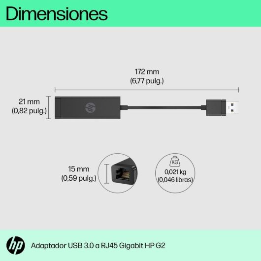 Adaptador USB 3.0 para RJ45 Gigabit HP G2 1000 Mbps Preto Wake On LAN PXE
