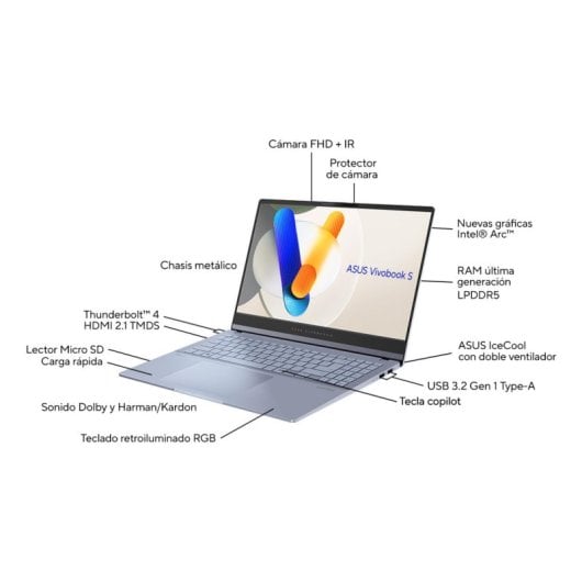 Portátil ASUS Vivobook S 15 OLED S5506MA-MA048W 15,6" Intel Core Ultra 7 16GB 1TB SSD OLED 3K Azul