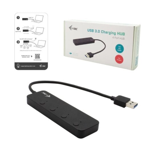 USB Hub QUO I-Tec 4 Port USB 3.2 Gen 1 5 Gbps Metall Einzelschalter Schwarz