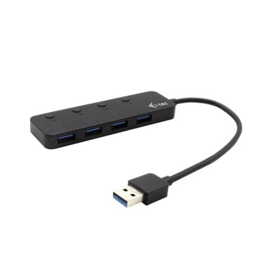 Hub USB QUO I-Tec 4 Puertos USB 3.2 Gen 1 5 Gbps Metal Interruptores LED Negro