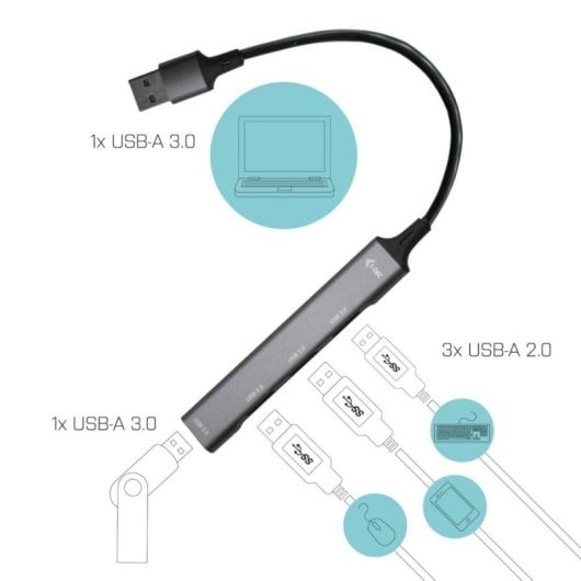 Hub USB i-tec Metal 4 Puertos 1x USB 3.0 + 3x USB 2.0 Autoalimentado Gris Carcasa Metálica