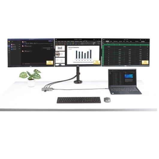Dock USB-C StarTech 3 monitores triple 4K 100W HDMI DisplayPort USB 3xA Ethernet Gris
