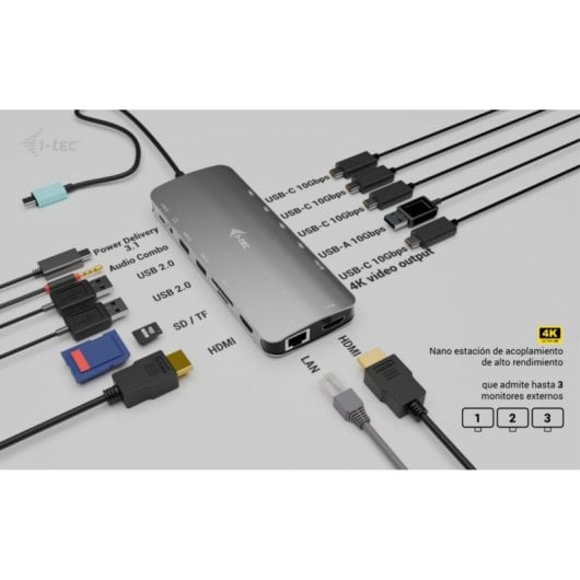 Dock USB-C i-tec Metal Nano 3x Display HDMI USB-C 140W Ethernet Lettore SD Grigio
