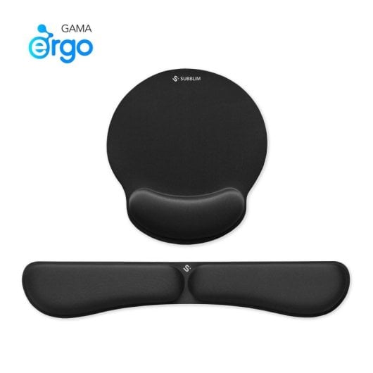 Alfombrilla ergonómica SUBBLIM + reposamuñecas teclado espuma elástica impermeable negra
