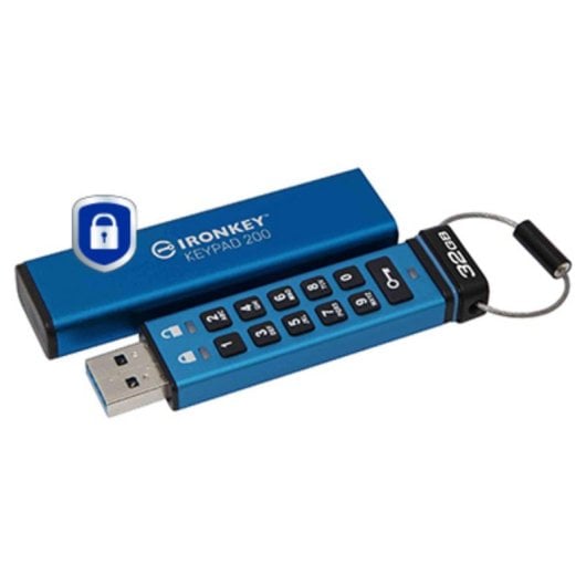 Unidad Flash USB Kingston IronKey Keypad 200 32GB USB 3.2 Gen 1 Azul Cifrado FIPS 140-3 PIN