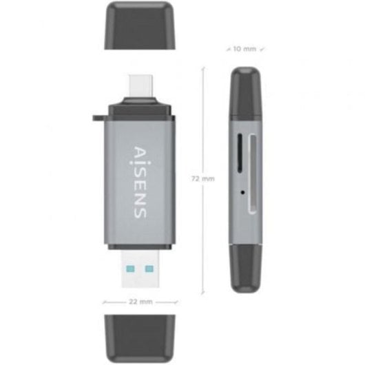 Kartenleser Aisens ASCR-2AC11-GR USB 3.1 Gen1 SD MicroSD MMC RS-MMC USB-A USB-C Grau