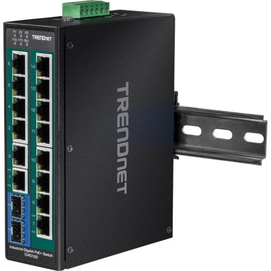 Switch Industrial TRENDnet TI-PG162 14 Puertos Gigabit PoE+ 2 SFP IP30 Metal DIN-Rail