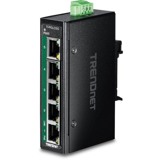 Switch Trendnet TI-PGLC50 5 portas Gigabit Ethernet PoE+ montagem parede DIN IP30