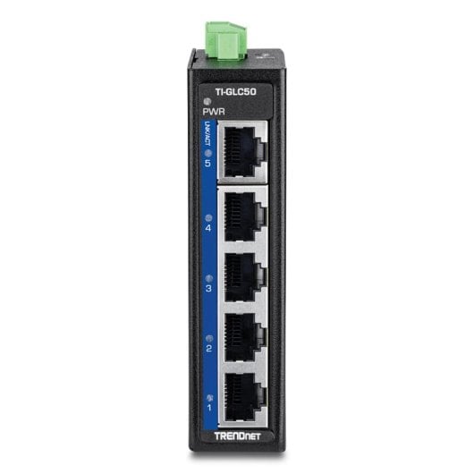 Switch Trendnet TI-GLC50 5 Puertos Gigabit Ethernet IP30 Full Duplex Metalico DIN/Pared