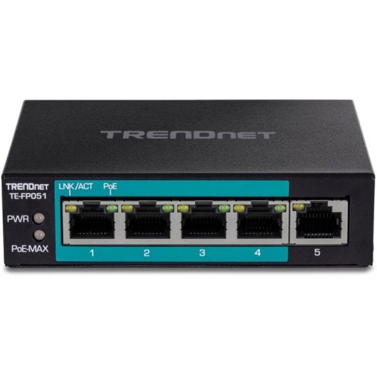 Switch Trendnet TE-FP051 Fast Ethernet 5 Puertos PoE+ 60W Largo Alcance Metalico