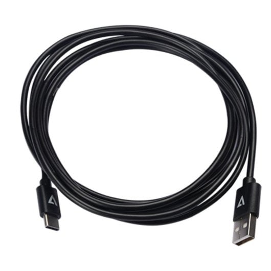 Cabo USB V7 CBLCU2A2-2E USB A macho a USB-C macho 2 m preto conector dourado