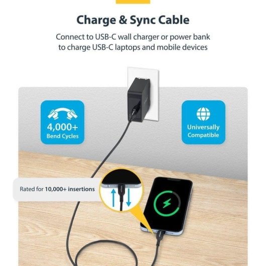 StarTech Cable de Carga USB-C de 3m PD 60W 3A Macho a Macho Gris