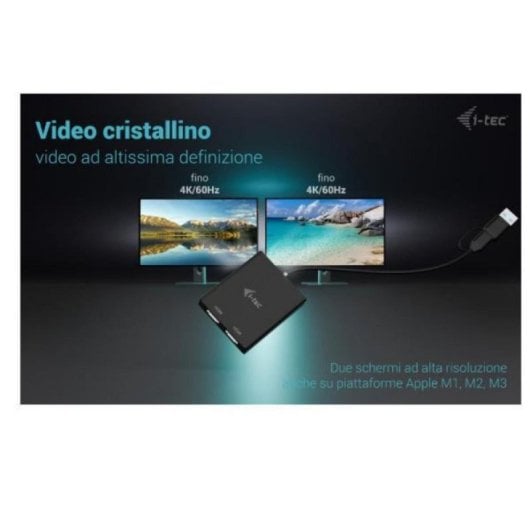 Adaptador HDMI i-tec USB-A/USB-C Dual Video 4K 60Hz 2x HDMI 0,27m Negro