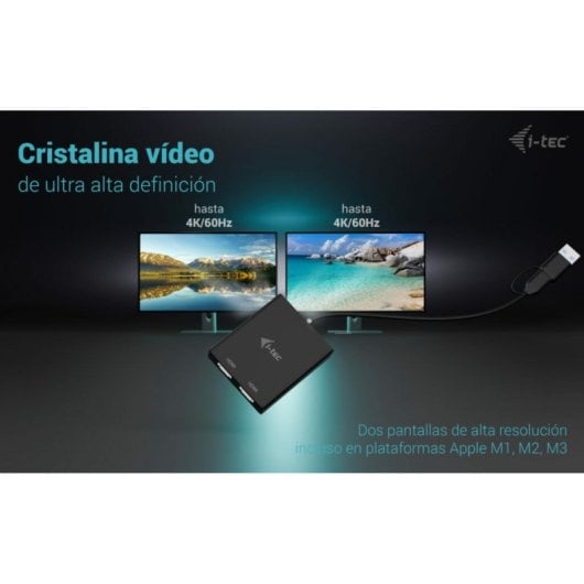 Adaptador HDMI i-tec USB-A/USB-C Dual Video 4K 60Hz 2x HDMI 0,27m Negro