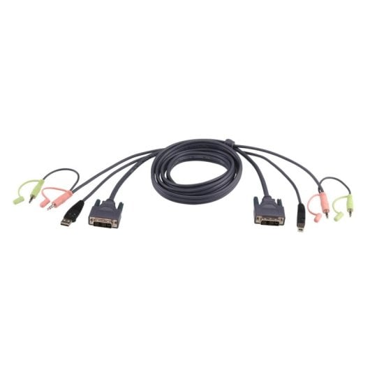 Cavo KVM ATEN DVI-I single link USB 1,8 m Nero, doppio audio 3,5 mm, maschio-maschio