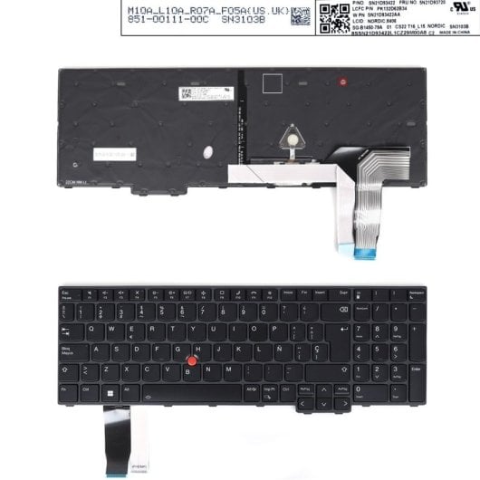 Teclado Retroiluminado Para Portátil Lenovo L15 Gen3 T16 P16s Gen1 18-0118a-dz01-k17 Sn21d93422aa Pk132d6