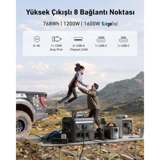 Station d’énergie Anker Solix C800X 768Wh 3 ports AC 4 ports USB Batterie LiFePO4 Écran digital Charge rapide Solaire