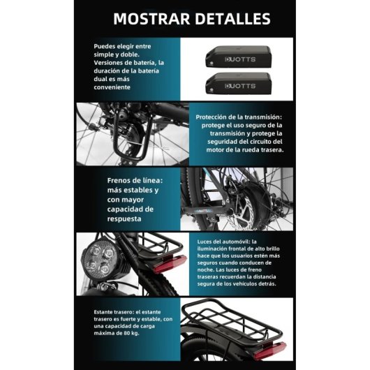Bicicleta eléctrica Duotts C29 motor 750W batería 720Wh neumáticos 29x2,1 pulgadas negro