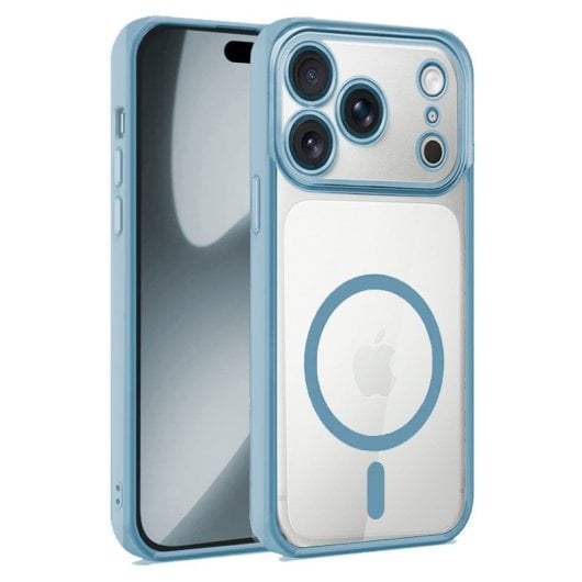 Capa cool para iPhone 17 Pro com borda azul clara magnética