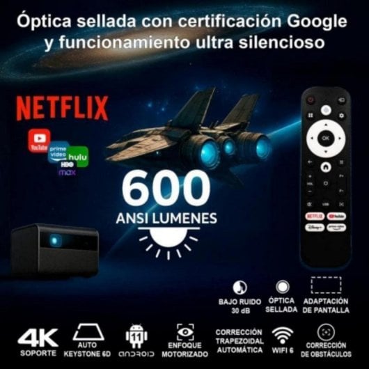 Proyector Unicview L15 4K 600 Lúmenes 120" LED LCD Android TV Smart Surround