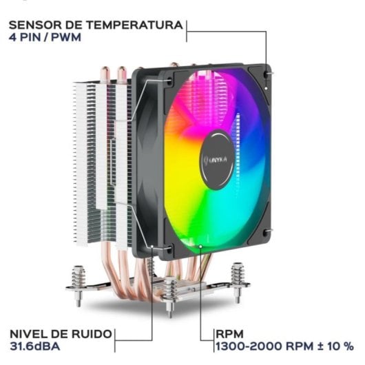 Refrigeración Aire Unykach Socket LGA1700 AM5 120mm UNYCOOL H40 ARGB Iluminación ARGB