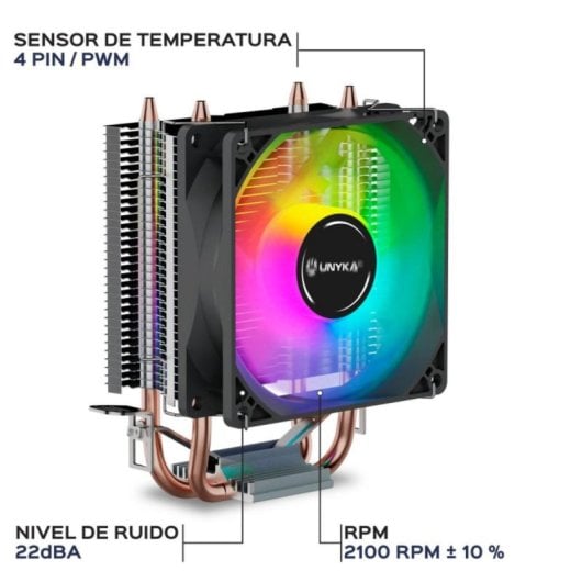 Refrigeración Aire Unykach Socket Intel AMD 90mm Unycool H20 ARGB 7 Aspas PWM ARGB