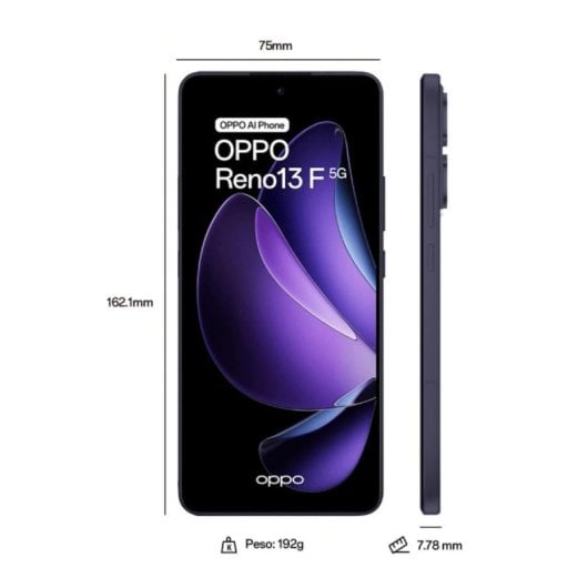 Oppo Reno13 F 8GB 256GB 6.67" AMOLED 5G Dual SIM 50MP IP69 Batteria 5800mAh Android 15 Grigio