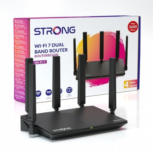 Router Strong ROUTERBE3600 WiFi 7 Mesh 3600Mbps Doble Banda 2.5G Ethernet 5 Antenas