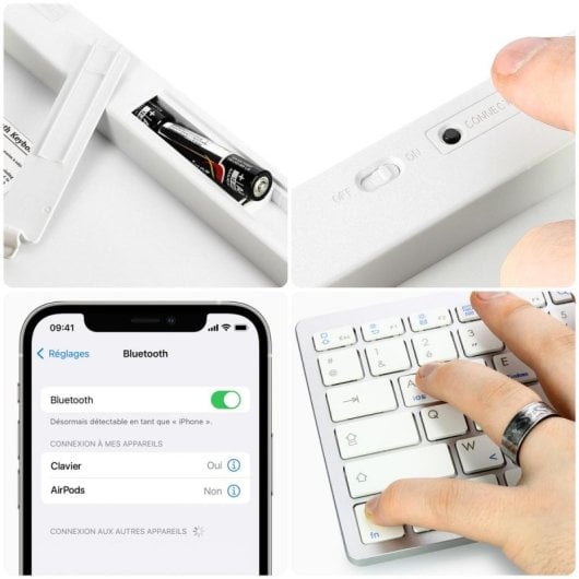 Teclado inalámbrico Avizar CLAV-BT AZERTY Blanco ultrafino con teclas multimedia