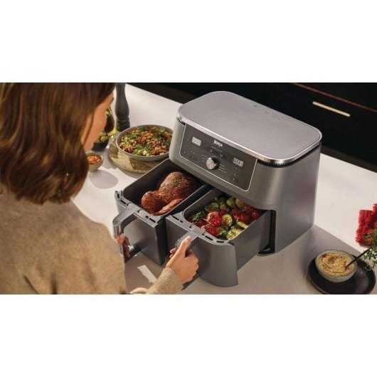 Freidora de aire Ninja DZ400EU 9,5 L 2470 W doble cesta gris con control giratorio