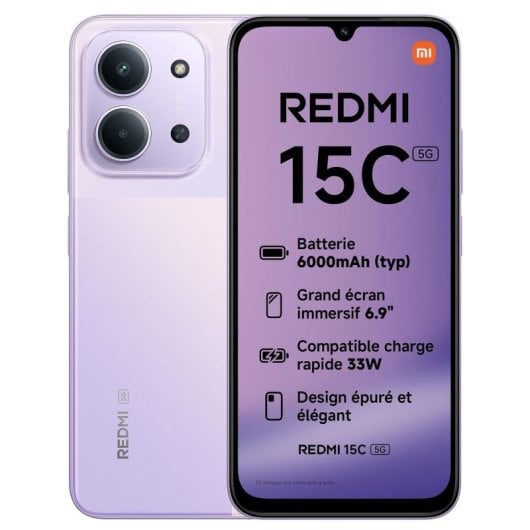 Xiaomi Redmi 15C 4GB 128GB 6.9" 120Hz 5G Dual SIM Batería 6000mAh 33W 50MP IP64 Android 15 Púrpura