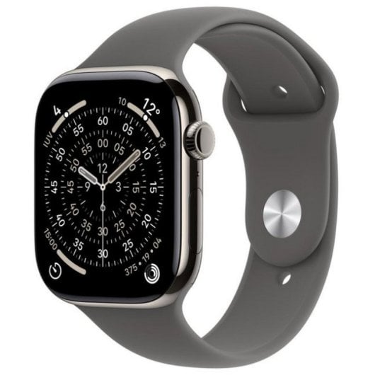 Apple Watch Series 11 GPS + Cellular 46mm Retina OLED Titane Naturel Bracelet Sport Gris Minéral M/L