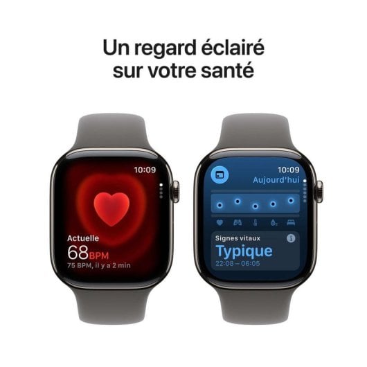 Apple Watch Series 11 GPS + Cellular 42mm Retina OLED Titane Naturel Bracelet Sport Gris Minéral S/M