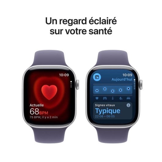 Montre Connectée Apple Watch Series 11 GPS + Cellular 46mm OLED Argent Violet M/L IP6X SpO2 ECG