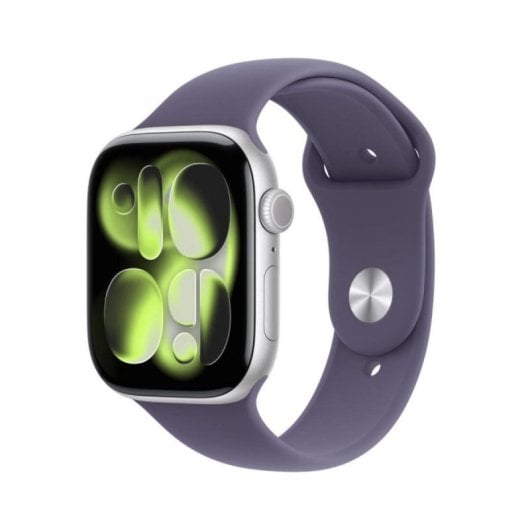 Apple Watch Series 11 GPS 5G NFC 46mm OLED Argent Bracelet Violet S/M IP6X SpO2 Pulsomètre