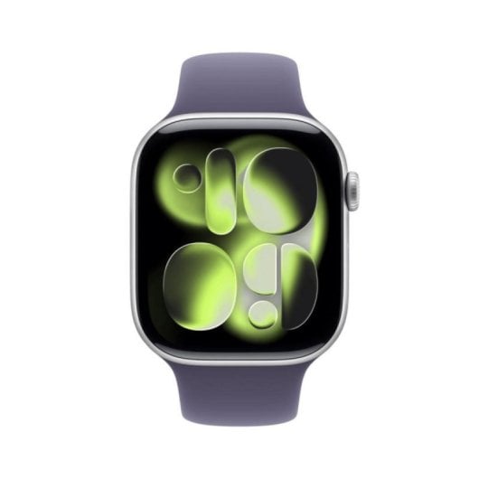 Apple Watch Series 11 GPS 5G NFC 46mm OLED Argent Bracelet Violet S/M IP6X SpO2 Pulsomètre