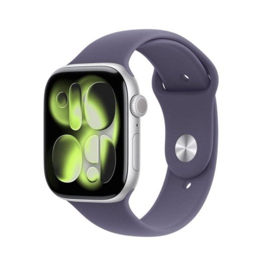 Apple Watch Series 11 GPS 5G NFC 46mm OLED Argent Bracelet Violet S/M IP6X SpO2 Pulsomètre