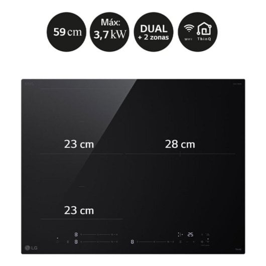 Placa de Indução LG CI5Z2420BN Integrável 3 Zonas 7400 W Vidro Temperado Wi-Fi ThinQ