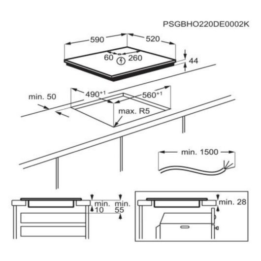 Placa de indução Electrolux CIB60320CK 3 zonas 60 cm PowerBoost Hob2Hood Controlo Tátil Preta