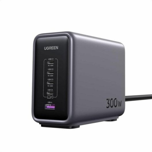 Caricatore UGREEN 90903B Nexode 300W GaN 5 Porte 4x USB-C 1x USB-A Fast Charge PD 3.1 Grigio/Nero con Cavo 2m