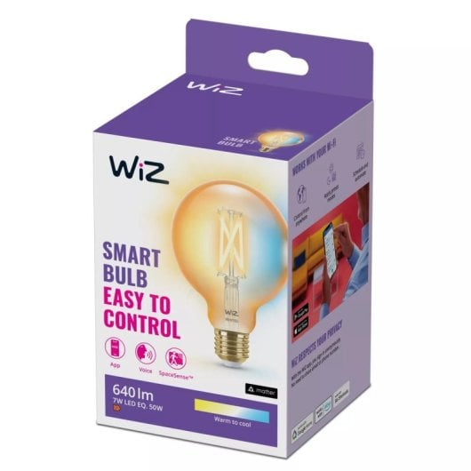 Ampoule intelligente WiZ G95 E27 filament ambre Wi-Fi 50W multicolore