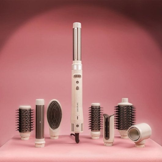 Moldeador de cabelo QUO CeramicCare 8in1 AirGlam Gyro Champagne motor brushless 8 cabeças rotação iónica