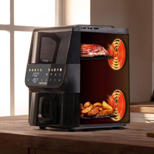 Fritadeira de ar Cecofry DuoLevel 10000 DuoSize Window 10L 2000W com ecrã tátil, 2 cubas e janela de visualização