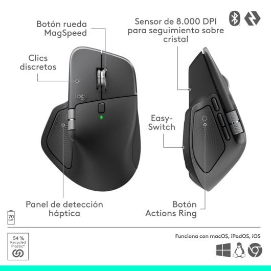 Maus Logitech MX Master 4 Wireless RF Bluetooth 8000 DPI Graphit Ergonomisch programmierbar